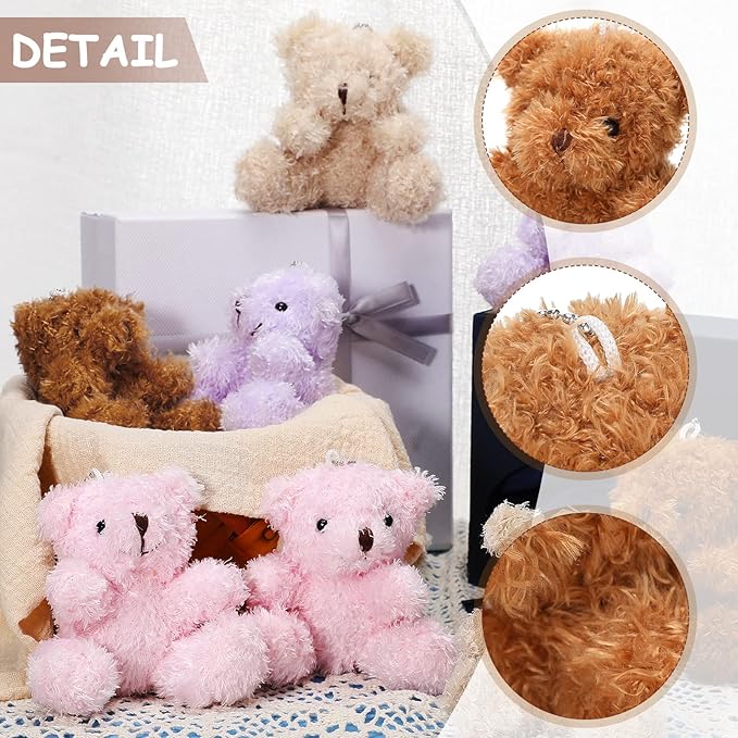6 Pieces Mini Bear Plush Stuffed 4 Inch Small Bear Bulk Animal Toys for Baby Shower Party Favors Tiny Soft Doll Gifts for Graduation Keychain Bag Charm Supplies(Brown)