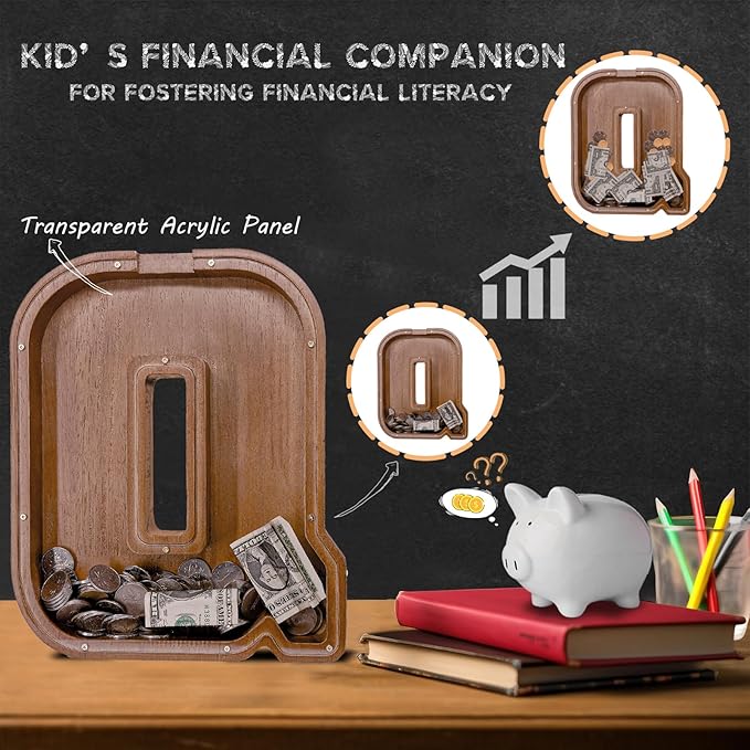 Wooden Letter Piggy Bank for Kids Larger Letter Piggy Bank for Boys and Girls Personalized Piggy Bank Initial Coin Bank Wood Kids Money Bank for Birthday and Festival
