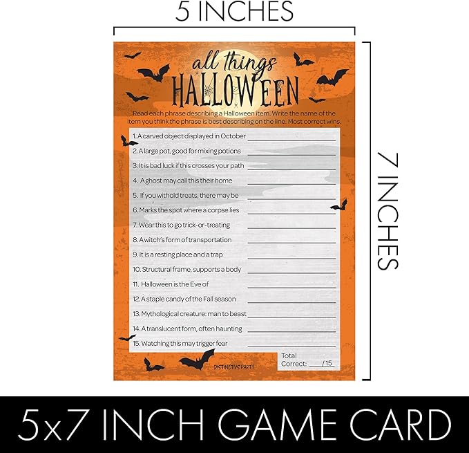 DISTINCTIVS Halloween Party Games, Halloween Trivia and Phobia Match 2 Game Bundle, 25 Dual-Sided Cards for Kids, Adults, Classrooms, and Fall Events