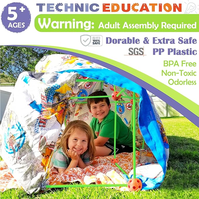 Tiny Land Glow Fort Building Kit for Kids Creative Fort Indoor & Outdoor Construction Toys with 86 Rods and 44 Balls for 5-12 Year Old Boys & Girls STEM Building Toy Gifts with Storage Bag
