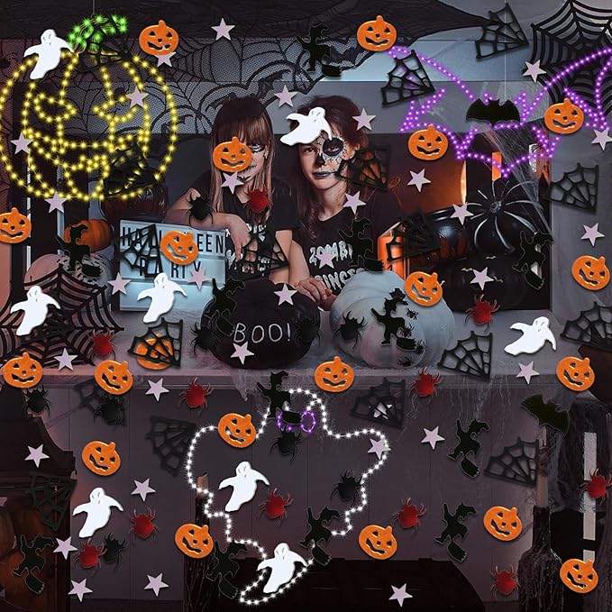 Halloween Party Table Scatter Confetti, 3000 Pcs Pumpkin Spider Bat Star Foil Metallic Confetti for Halloween Party Table Decorations