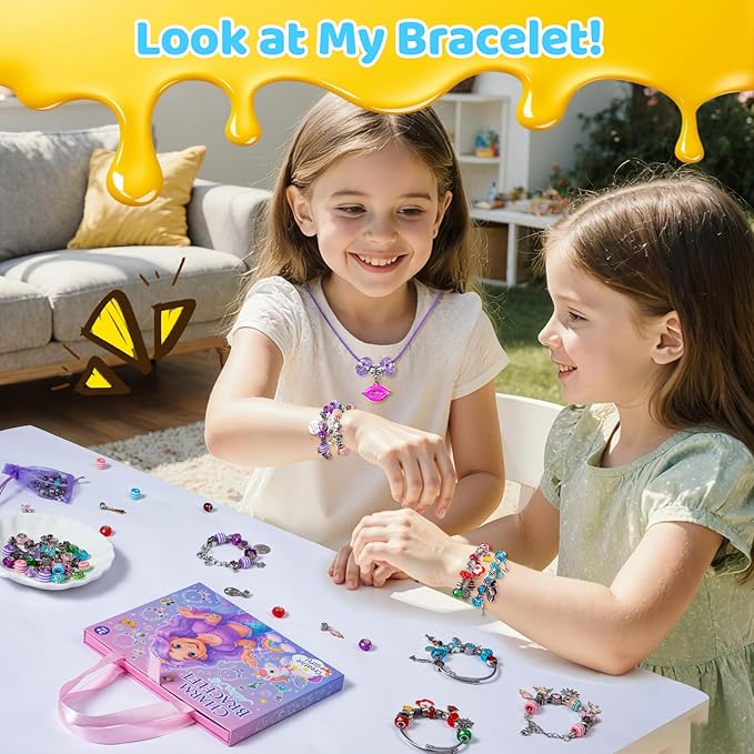 Taybonds Charm Bracelet Making Kit, DIY Jewelry Craft Toys for Girls Ages 4-6 6-8 8-12, Unicorn Mermaid Creative Gift Set for Birthday Christmas Friendship Bracelet Making