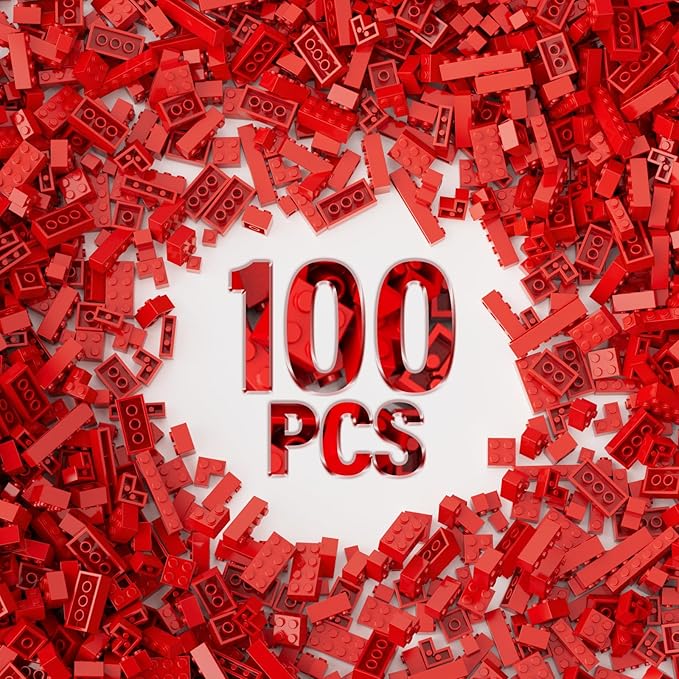 100 Piece Classic Building Blocks, Compatible with Lego, Red Bricks in Bulk