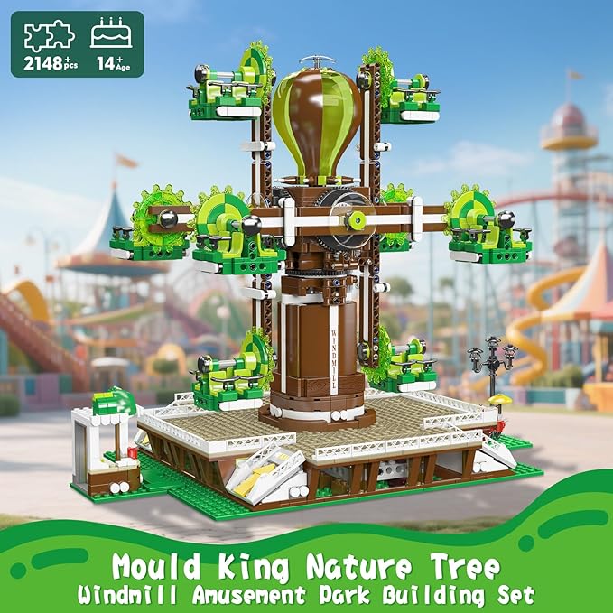 Mould King Nature-Tree Big Windmill Building Set, 2148+ Pcs Creative Amusement Park Swing Ride Model Kit, STEM Construction City Building Engineering Toy, Collectible Gift for Teens, Adults