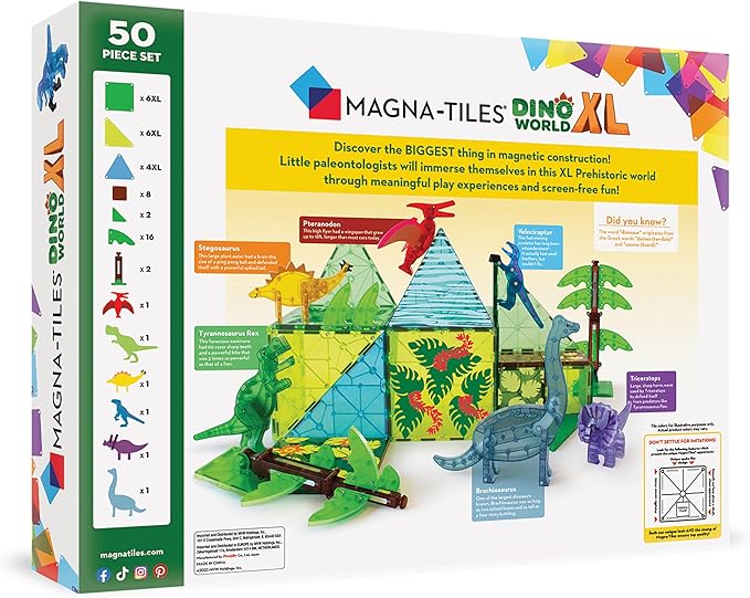 MAGNA-TILES Dino World XL 50-Piece Magnetic Construction Set, The ORIGINAL Magnetic Building Brand