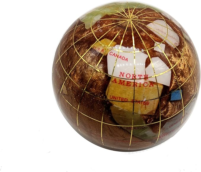 Unique Art 3-Inch amber Pearl Swirl Ocean Gemstone World Globe Paper Weight