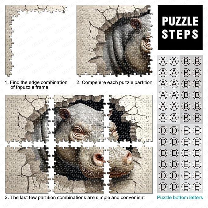 Hippo Thickened Wooden Jigsaw Puzzle Adults Fun 500 Piece 3D Animal Education Game Decoration Stress Relief Toy Toy Intellectual Game Relaxation and Intelligence 500pcs (52x38cm)