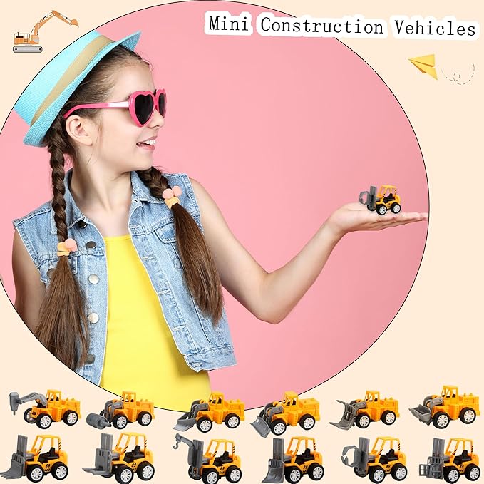 40 Pack Mini Construction Vehicles, Pull Back Trucks, Yellow, Color Style 2, Kids Construction Toys, Ages 3+