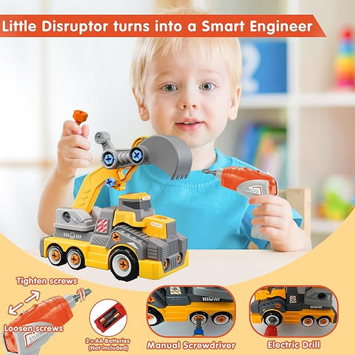 11inches Large Take Apart Construction Toys Excavator Truck for Boys Girls Kids 3-5 6-8 Electric Drill Set Assembly Building Toys