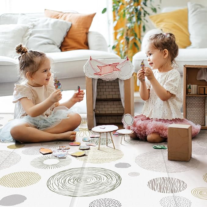 Foldable Baby Play Mat, PIGLOG 50X50 Playpen Mat for Babies and Toddlers Kids, Portable Baby Floor Playmat for Tummy Time, Reversible Playmats, Safe Waterproof Foam Playmat for Infant, Round
