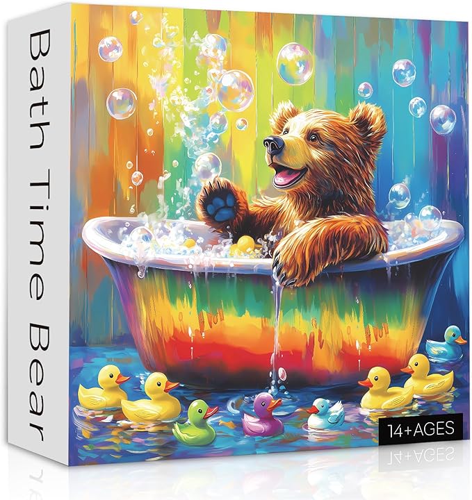 Bear Animal Puzzles for Adults 1000 Pieces, Funny Bathing Bears Jigsaw Puzzle, Challenging Rainbow Duck Puzzle as Home Decor