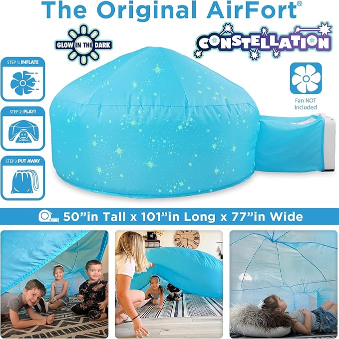 The Original Patented AirFort - Build A Fort in 30 Seconds, Inflatable Fort for Kids, Play Tent for 3-14 Years, A Playhouse Where Imagination Runs Wild, Fan not Included (Constellation)