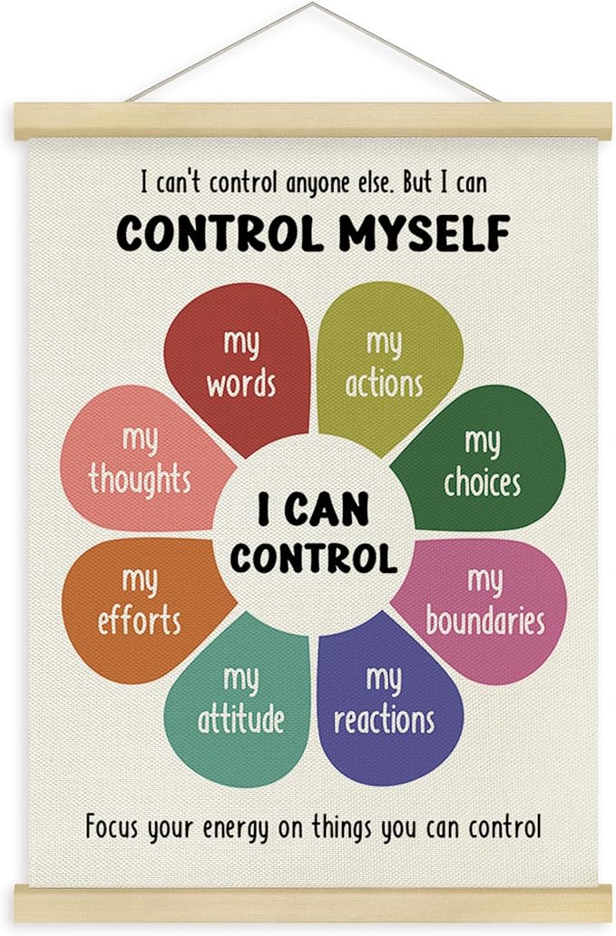 Fewgb Things I Can Control Circle Wall Art Poster Decor, Mental Health Hanging Poster Framed Hanger for Therapist Therapy Office Classroom, School Counselor Psychologist Office Picture Prints 12x16