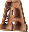 Customized Name Large Wooden Piggy Bank for Kids Boys Girls Alphabets Letter A-Z Coins Bills Money Change Bank Box Initial on Clear Cover (Laser Engraved) (Alphabet-A, Personalized-12)