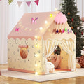 Kids Play Tent, Princess Tent Indoor Playhouse Set with Star Lights, Ball Lights, Colorful Flags, Butterflies, Clouds - Pink Tents for Kids Toddle Castle for Girls Toy House Gift