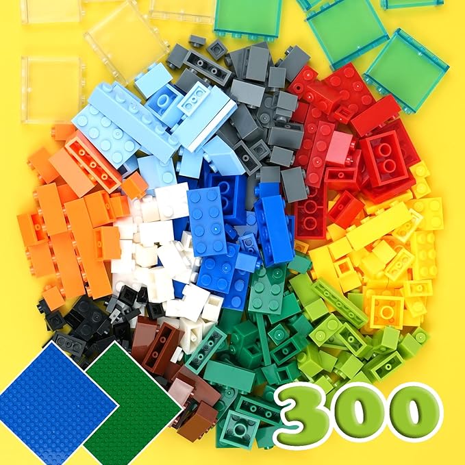 310-Piece Building Blocks Set, Creative Classic Bulk Bricks Toy, Transparent Panel Bricks Baseplate, Compatible with All Major Brands