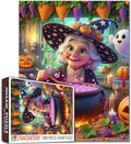 Grandma Witch Brewing Potion in Halloween Kitchen 1000 Piece Jigsaw Puzzle for Adults Students 20×27 Inches Magical Jigsaw with Pumpkins Bubbles Ghost Candles Autumn Puzzle Gift for Home Decor