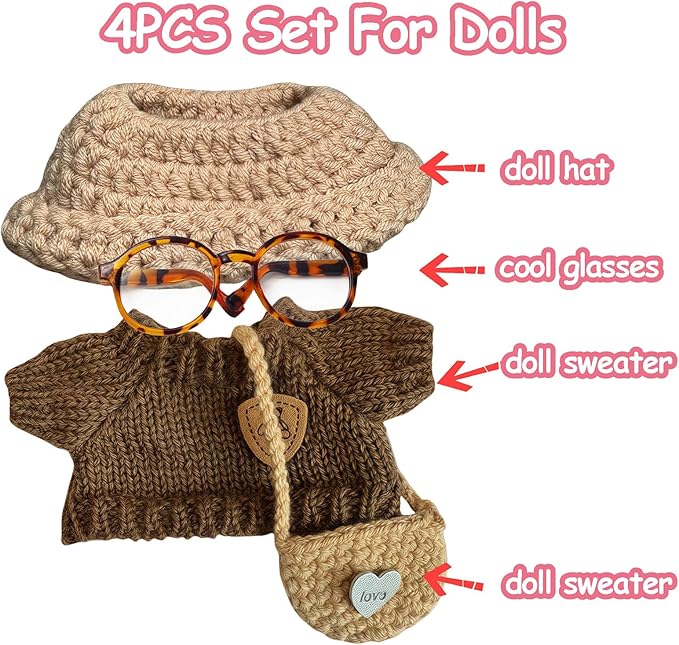 Clothes Set for 15cm/17cm Doll(NO Doll) , Handcrafted Crochet Set Hat & Sweater, Stylish Premium Outfit with Accessories, Cute for Dress up Unique Style