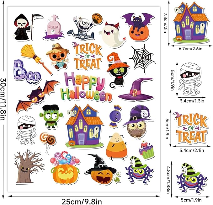 MARFOREVER 25 PCS Halloween Window Gel Clings, Halloween Pumpkins Ghosts Bats Window Thick Gel Clings Decals Stickers for Happy Halloweens Classroom Nursery Home Party Supplies Decorations