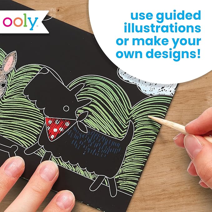Ooly Mini Scratch & Scribble Art Kit - 6 Card Rainbow Scratch Art Set Gifts for Kids, Travel-Friendly Craft Kit, Scratching Tool Included - Playful Pups