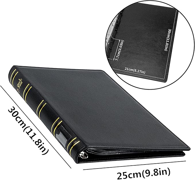 Uncle Paul Coin Storage Leather Binder with Slipcase Set - Assorted 4 Sizes Pocket Pages, 12 Pages Coin Collection Book for Global Travel, All in One 4-Ring Coin Album for Journal 9.6"x 11.8" BC01
