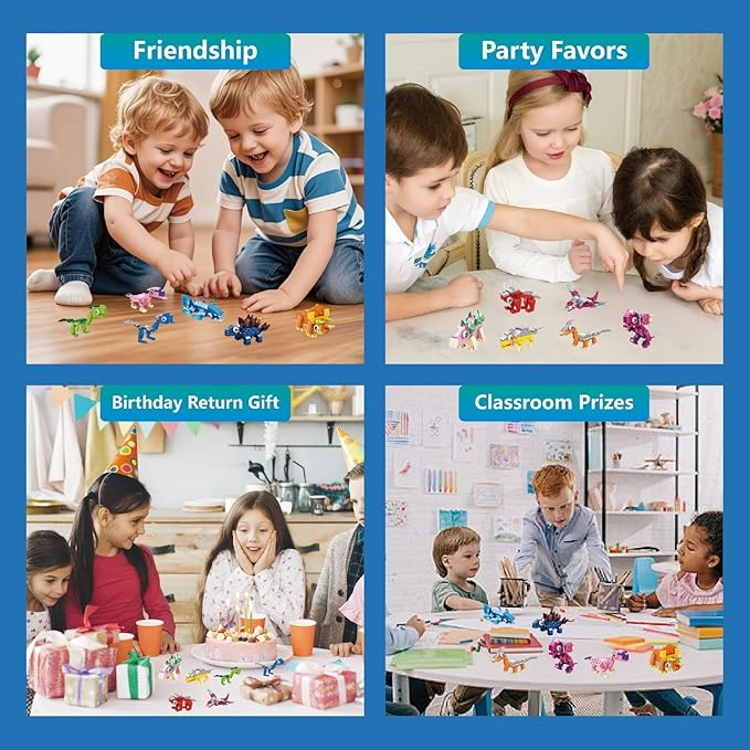Dinosuar Party Favors,(24pcs) 48 Kind of Mini Building Blocks Party Favors,Goodie Bag,Bulk Toys, Classroom Prizes,Back to School Students Gifts for Dino Toys 6-8-12 Socking Stuffers for Boy