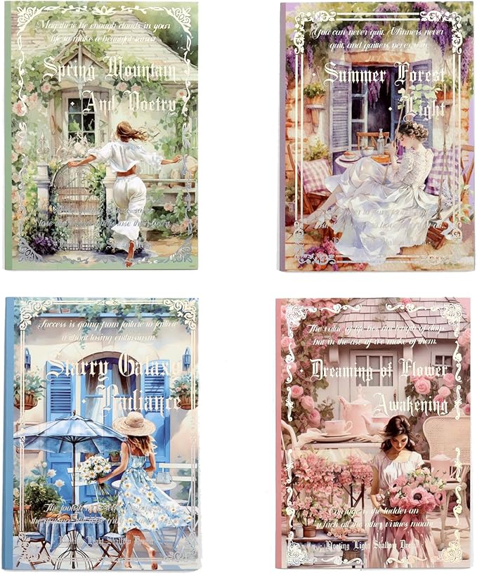 4 Book Girl pet Scrapbooking Stickers Pre-Cut 480 PET Stickers People Sticker Books for journaling Scrapbook Supplies Transparent Girls Sticker