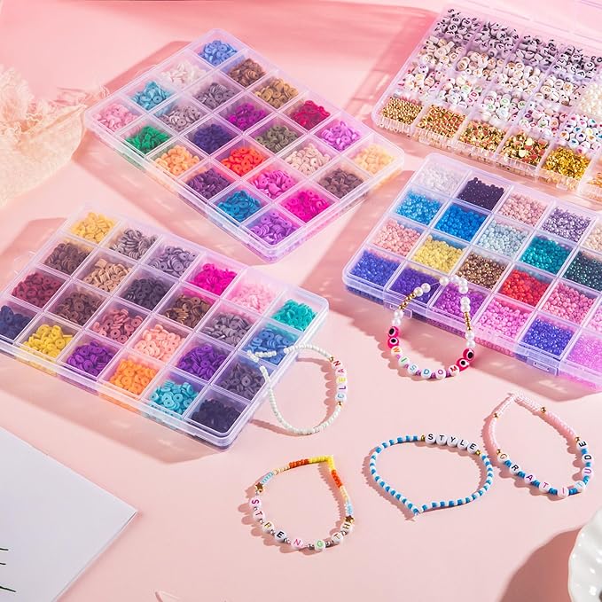 Goldwise Friendship Bracelet Kit 4 Boxes-13078 Pcs 72 Colors Bracelet Making Kits with Clay, Glass Seed and 3 Styles Letter Beads with Charms for DIY Craft Gift