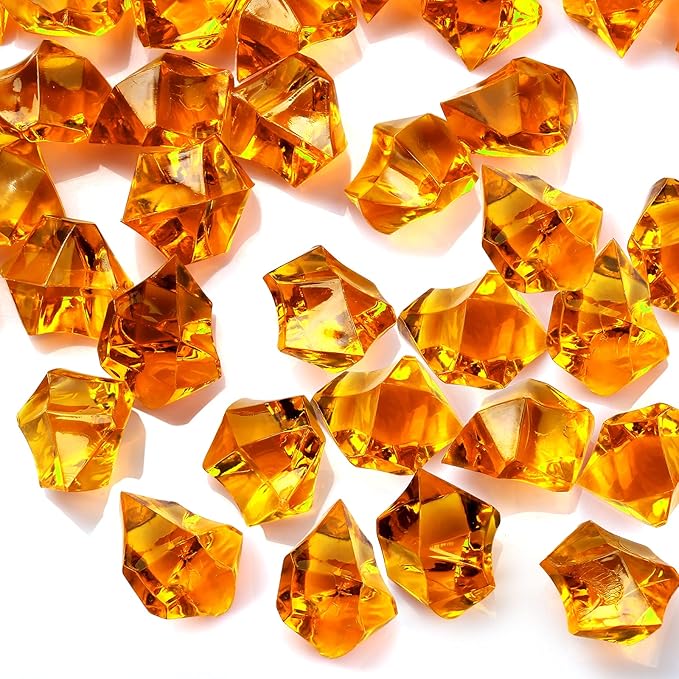 TeeLiy 150 PCS Acrylic Amber Crushed Ice Rock Crystals Treasure Gem Plastic Fake Ice for Vase Fillers Decoration, Table Scatters, Event, Wedding, Arts & Crafts, Home Birthday Decoration