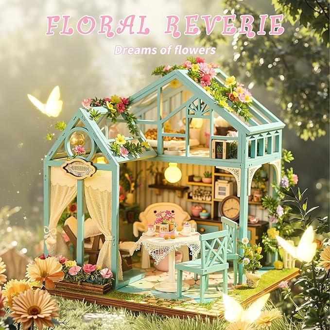 Miniature House Kit for Adults - Tiny House Kit with Furniture & LED Light - DIY Wooden Dollhouse Miniature Kits for Adults Teen - DIY Adult Craft Kits Creative Gift for Home Decor