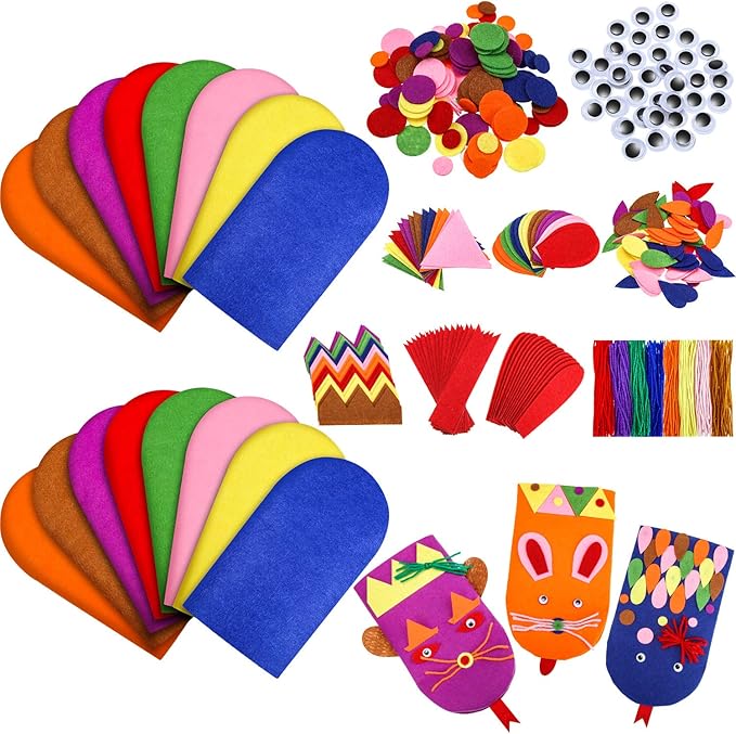 Gejoy 16 Pcs Hand Puppet Making Kit Kids Adult Scok Puppet Kit Art Craft Toys DIY with Pompoms Googly Eyes Storytelling Role Play Party Teaching Supplies