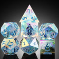 Iridescent Plating Sharp Resin Dice, DNDND 7PCS Handmade DND Sharp Edge Dice with Gorgeous Gift Case for Dungeons and Dragon Tabletop Games (Iridescent Plating Transparent)