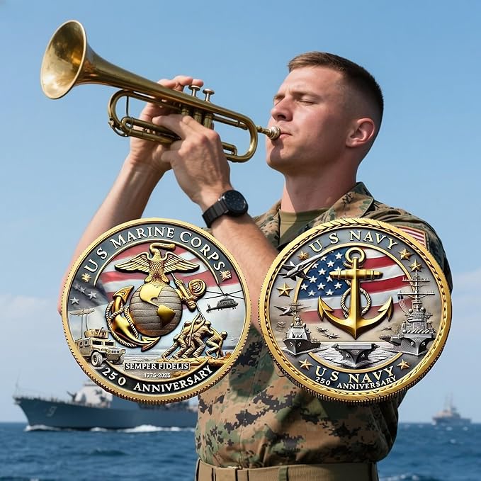 Marine Corps 250th Anniversary Challenge Coin – USMC Military Collectible with Gold Edge, Double-Sided Relief, Enamel Finish – Veteran Gift, Patriotic Souvenir (1775–2025)