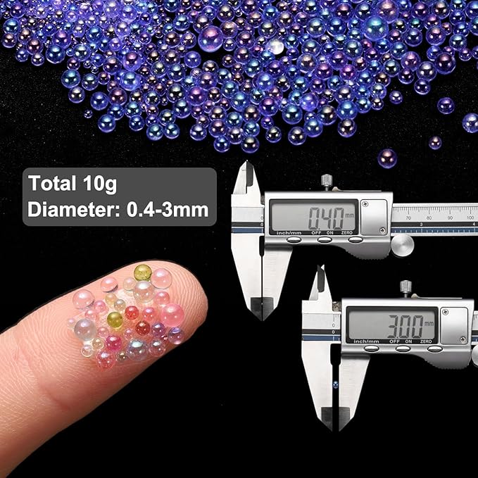 Iridescent Glass Tiny Bubble Beads, 0.4-3mm 10g No Hole Micro Mini Round Denim Blue Water Droplets Beads - Applications: for Resin Filler, Nail Art, Dollhouse Bath Tub