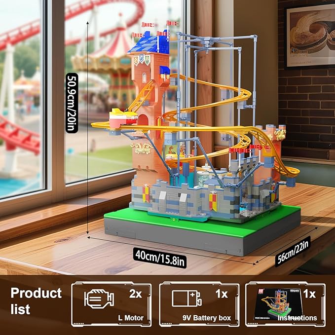 Mould King Roller Coaster Building Block Set, 2584+ Pcs Castle Theme Amusement Park Model Kit with Motors, STEM Construction Rollercoaster Building Set, Home Decoration Gift for Teen Adult