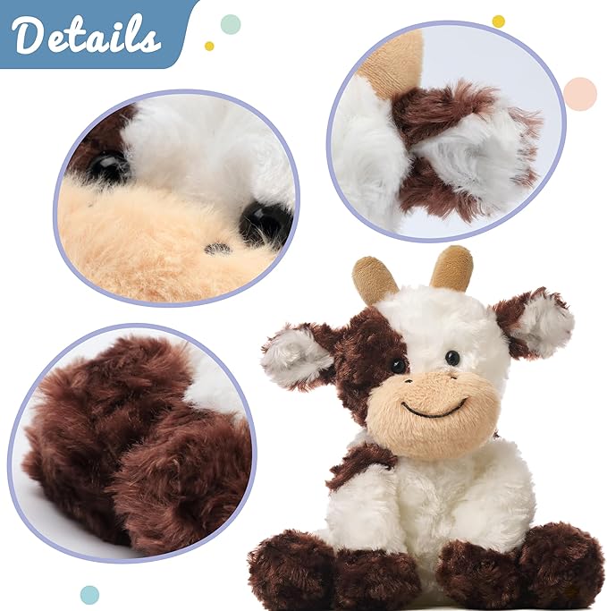Hopearl Adorable Plush Cow Toy Floppy Dairy Cattle Soft Stuffed Animal Cute Birthday Gifts for Boys Girls Kids Toddlers, Brown, 9''