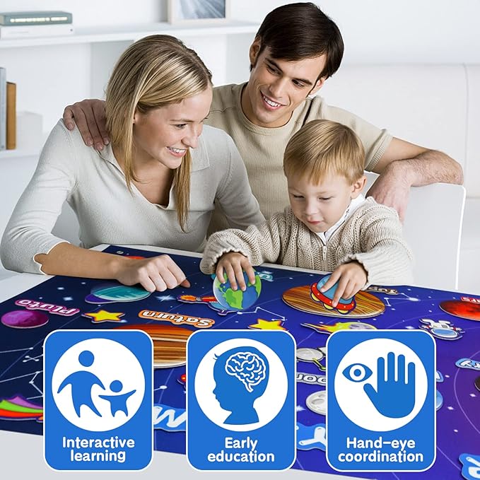 OKOOKO Solar System Felt Story Board Set 41PCS 43x29inch Outer Space Universe Storytelling with Hooks Astronaut Planets Galaxy Preschool Craft Early Learning Interactive Play Kit for Toddlers Kids 4+