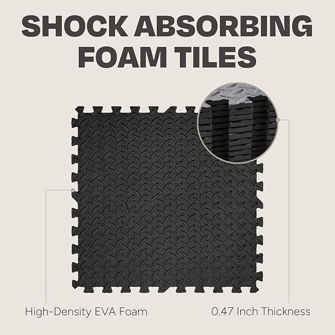 Centr Gym Flooring Exercise Mats - 96 Sq Ft (24-Pack) Interlocking Foam Floor Tiles are Shock Absorbing & Slip Resistant - Non-Toxic Materials Home Workout Equipment