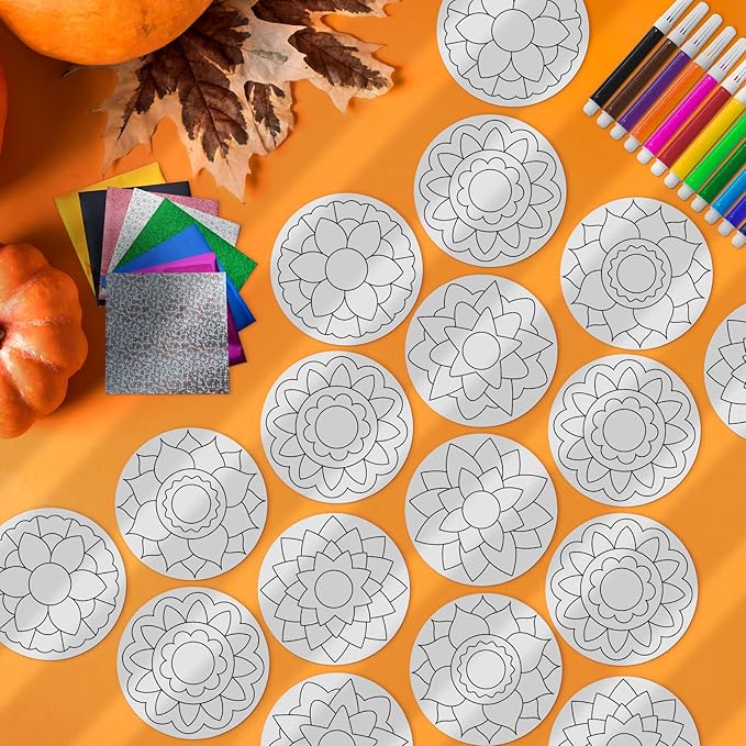 Cinrobiye 24 Pcs Happy Diwali Craft Kits Diwali Party Favors Ramadan Foil Art Mandala Coloring Craft Festival of Lights Deepavali Paint Craft for Indian Temple Sunday Classroom Activity Supplies