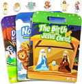3 Pack Reusable Sticker Books for Kids, Waterproof Puffy Stickers - Match and DIY Scene, Toddler Travel Essential Activities Toys - Christianity Jesus, Noah's Ark and Fairy Tales (2-6 Age)