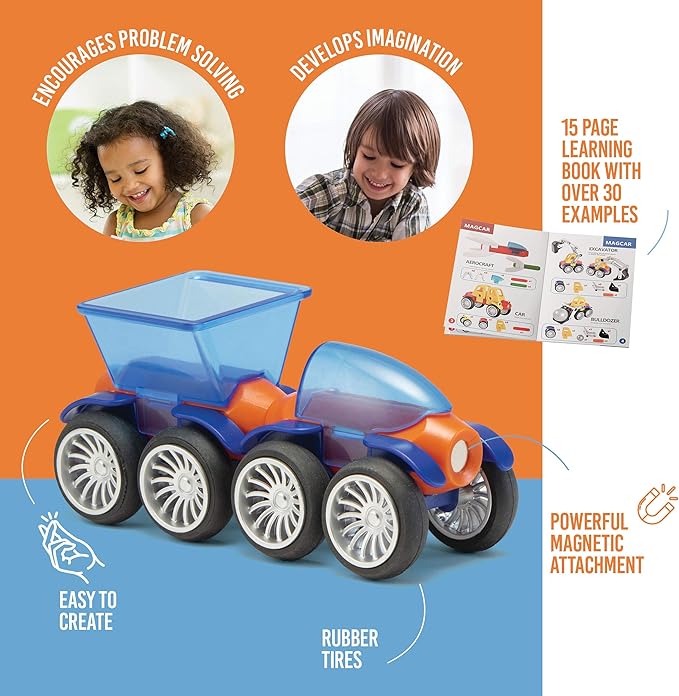 Play Brainy Magnetic Toy Cars Set for Boys and Girls - Brilliant Educational Toys for Toddlers and Preschoolers - Montessori Toy is Load of Fun & Helps with Developmental Skills - 42 Piece Set