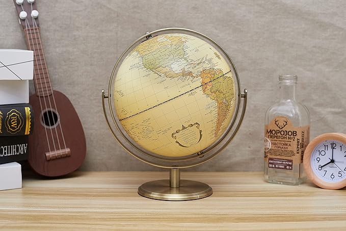 ANNOVA 8" / 20cm World Globe Antique Globe Metal Arc and Base Bronzed Color - All Direction 360° Rotating - Educational/Geographic/Modern Desktop Decoration - for School, Home, and Office (720°)