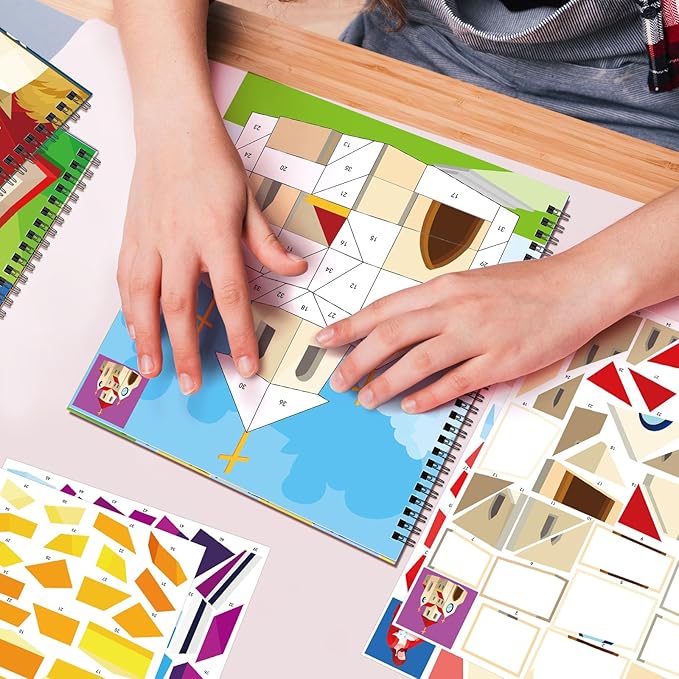 TBEEJ 2PCS Bible Crafts for Kids Ages 4-8 Sticker Paint Books Airplane Activities Includes Christian Jesus Angel Adam&Eve and More Designs Gift Party Create 20 Pictures（Sticker Sheets are Separate）