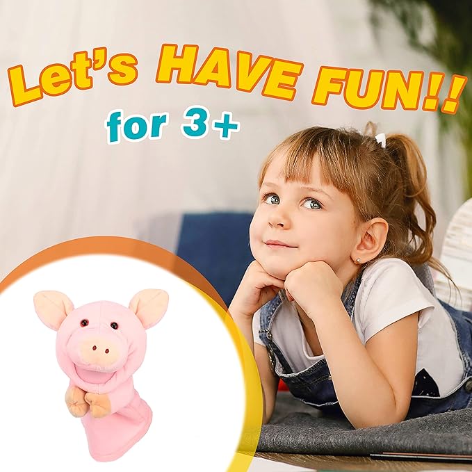 Easfan Pig Hand Puppet with Movable Mouth and Arms Role Play Storytelling Interactive Game Preschool Teaching Toy Gifts for Kids Birthday Christmas, Pink, 10''