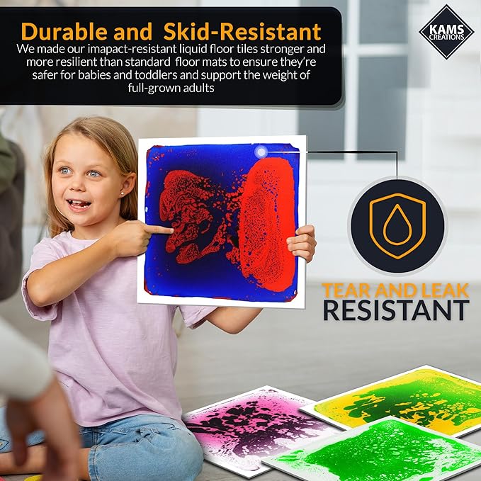 Multicolor Sensory Tiles for Autism Liquid Fusion Lava Tiles for Kids Sensory Activity Play Centers for Children, Toddler, Teens 12" X 12" Sensory Toys (Pack of 4)