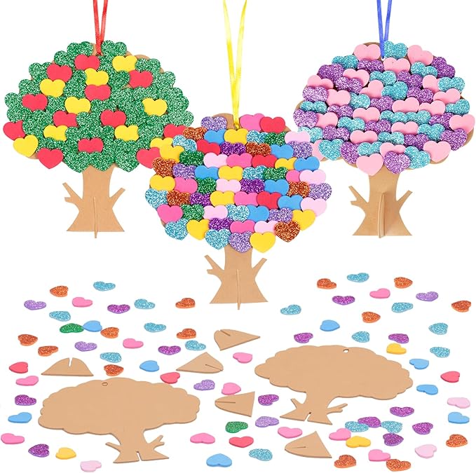 Fennoral 12 Pack Mother's Day Craft Kits for Kids - Heart Tree Foam Stickers DIY Arts and Crafts for Girls & Boys - Valentine Gifts, Decorations