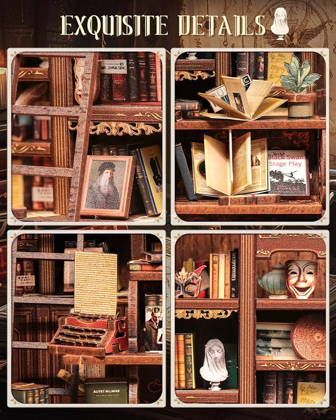 Cutefun Book Nook Kit - DIY Miniature Dollhouse Booknook Kit for Adults and Teens, Tiny House Bookshelf Insert Decor with LED Light, Gifts for Family and Friends (The Drama Bookshop)