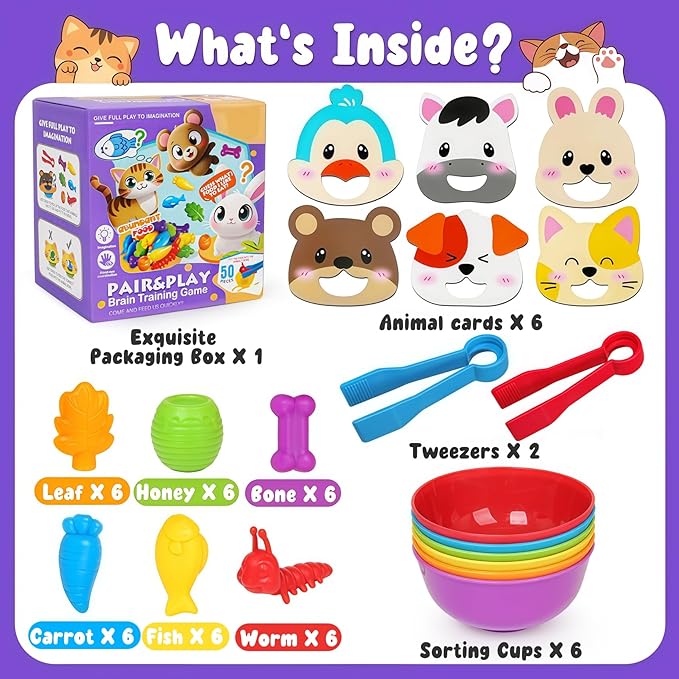 Counting Animals Color Sorting Toys for Toddlers,Montessori Preschool Learning Animals Matching Feeding Sorting Games for Boys Girls Ages 3+