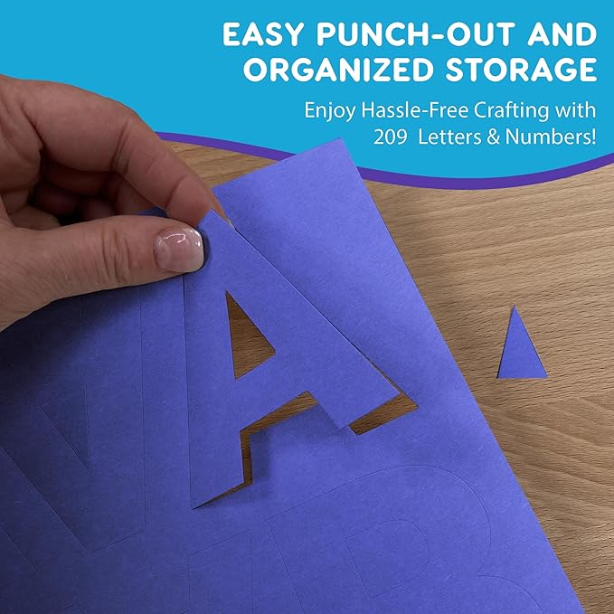 209 Pcs 3" Purple Bulletin Board Letters & Numbers, Capital Letters, Numbers, Punctuation, US Made Card Stock Punch Out Letters for Poster, Bulletin Board, Classroom - Precut Letters & Numbers