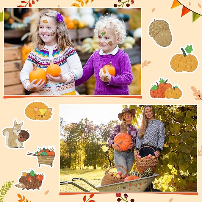 Landhoow 240 Pcs Fall Tattoos Temporary Autumn Glitter Face Tattoos Cool Body Sticker Costume Accessory Tattoos Party Favor